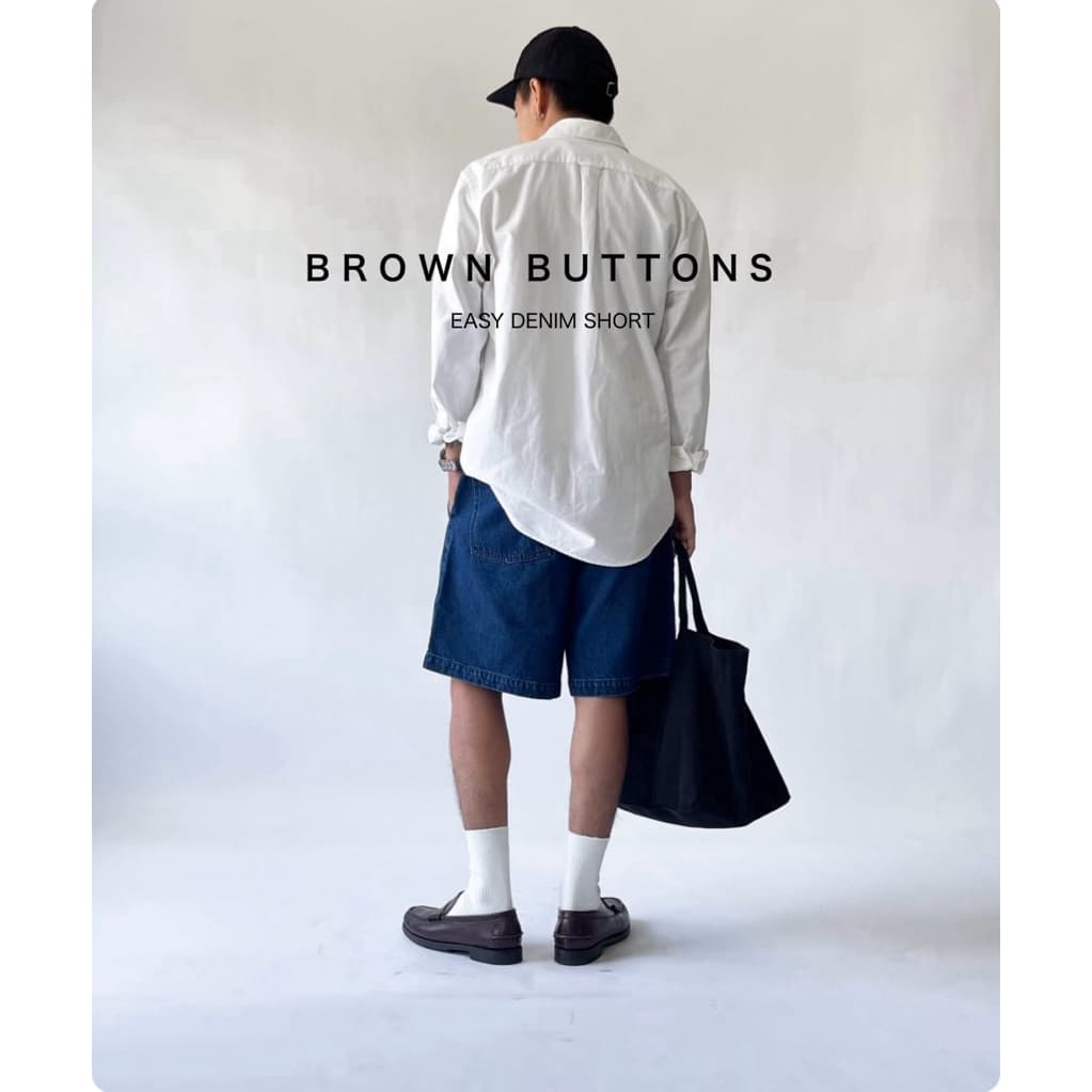 BROWN BUTTONS EASY DENIM SHORTS กางเกงยีนส์ฟอก ขากว้าง รูปที่ 2