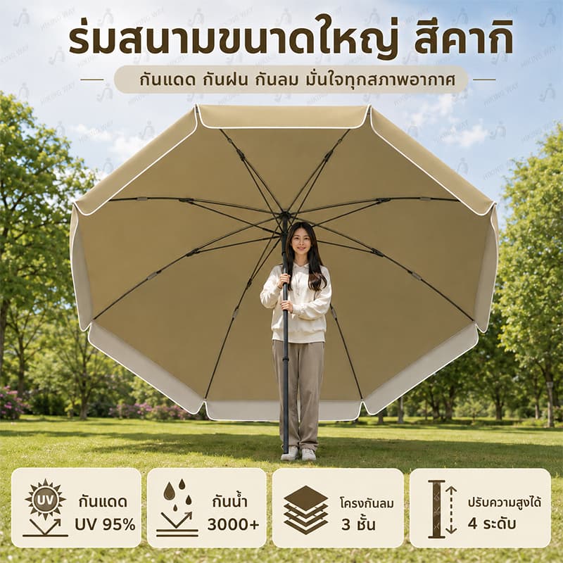 ร่มขายของตลาดนัด ร่มสนาม ร่มกันแดดสนามใหญ่ ความสูงสามารถปรับได้ กลางแจ้ง ร่มชายหาด ผ้าออกซ์ฟอร์ด กางง่าย ป้องกันฝนและแด รูปที่ 4