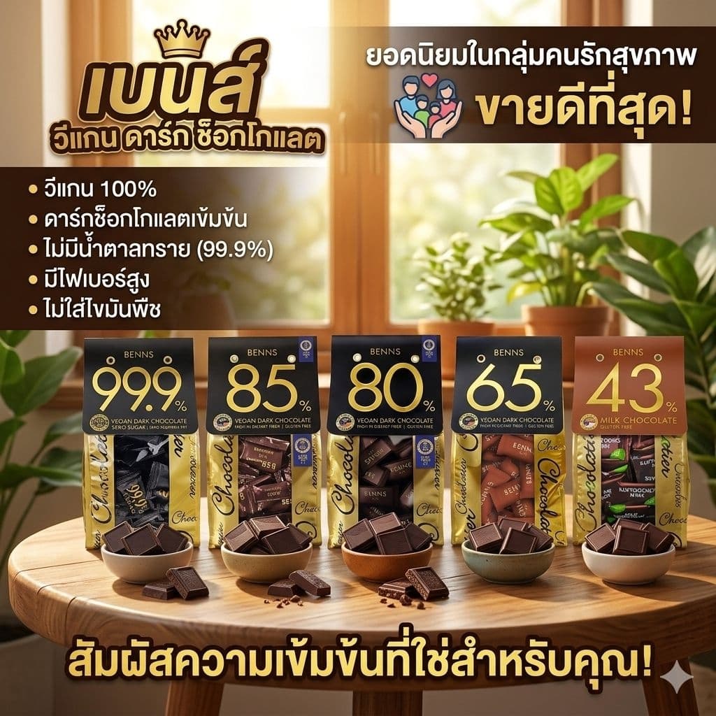 Benns Vegan Dark Chocolate 99.9%, 85%, 80% ,65% ดาร์กช็อกโกแลตแท้ คุณภาพสูง นำเข้ามาเลเซีย รูปที่ 2