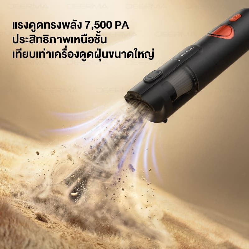 Deerma XC01 เครื่องดูดฝุ่นไร้สาย เครื่องดูดฝุ่นในรถ พกพาสะดวก แรงดูด 7,500Pa น้ำหนักเบา 0.4kg อเนกประสงค์ 6-in-1 รูปที่ 7