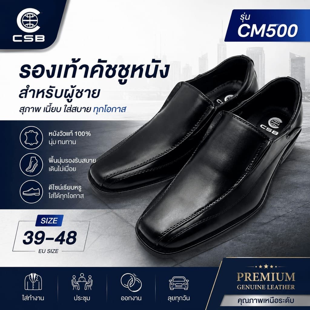 CSB และ Alando รองเท้าคัชชูหนังขัดมันชาย ไซส์ 39-48 รูปที่ 8