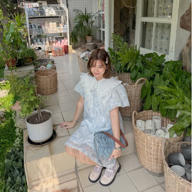 dress015- lollipop Set เดรสแขนบอลลูน+ปกคอบัว รูปที่ 4