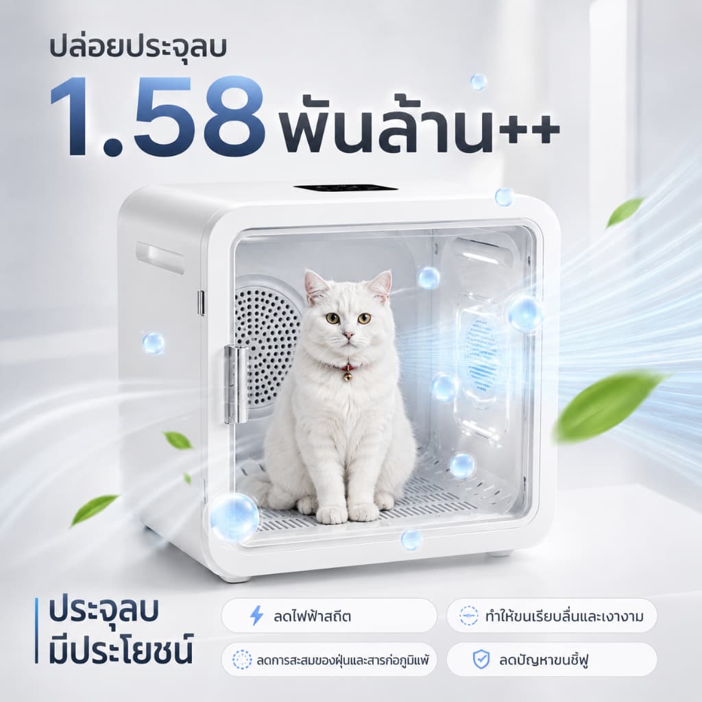 82L เครื่องเป่าขนสัตว์เลี้ยงอัจฉริยะ | ลมแรง แห้งเร็ว เงียบ มีประจุลบ ควบคุมผ่านแอพ รูปที่ 4