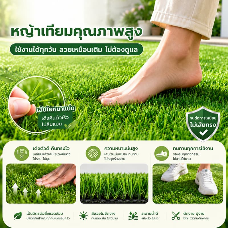 ขนไม่ร่วง 100%หญ้าเทียม 2*10m 2*15m 2*25 ตกแต่งสวน มีช่องระบายน้ำ หญ้าปลอม หญ้าเทียมปูพื้น รูปที่ 5