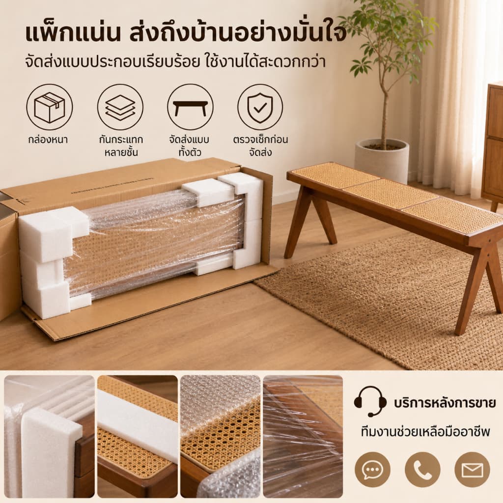 เก้าอี้หวายสาน เก้าอี้เปลี่ยนรองเท้า เก้าอี้ทานอาหาร ไม้เนื้อแข็ง เรียบง่าย อเนกประสงค์ รูปที่ 9
