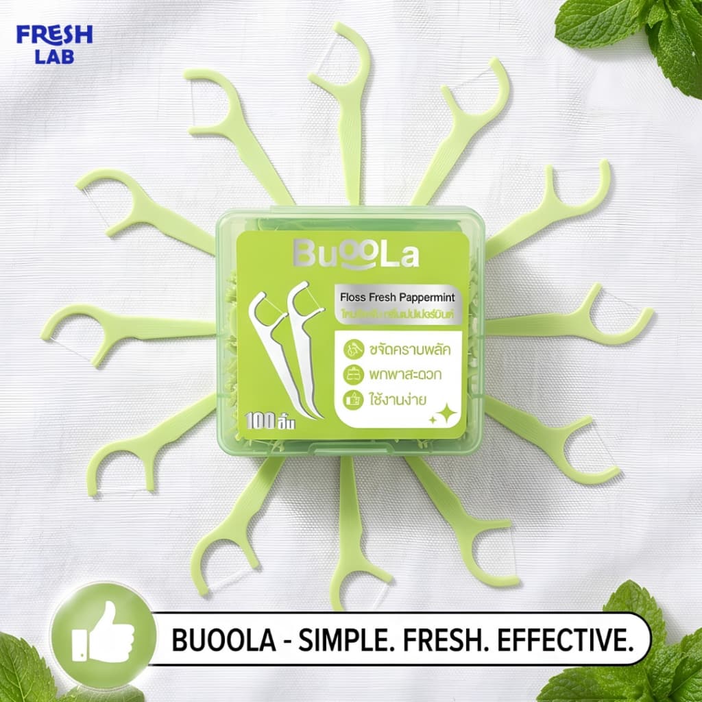 BUOOLA ไหมขัดฟันทั้งหมด 5 สี กลิ่นเปปเปอร์มินต์ ช่วยขจัดเศษอาหาร เส้นไหมเหนียวทน รูปที่ 9