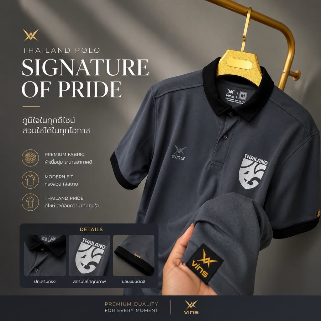 เสื้อโปโลคอปก Vins 221Premium พร้อมใหม่เงิน เนื้อผ้านุ่มใส่สบาย มีหลายสีให้เลือก ไซส์ M-XXL รูปที่ 2