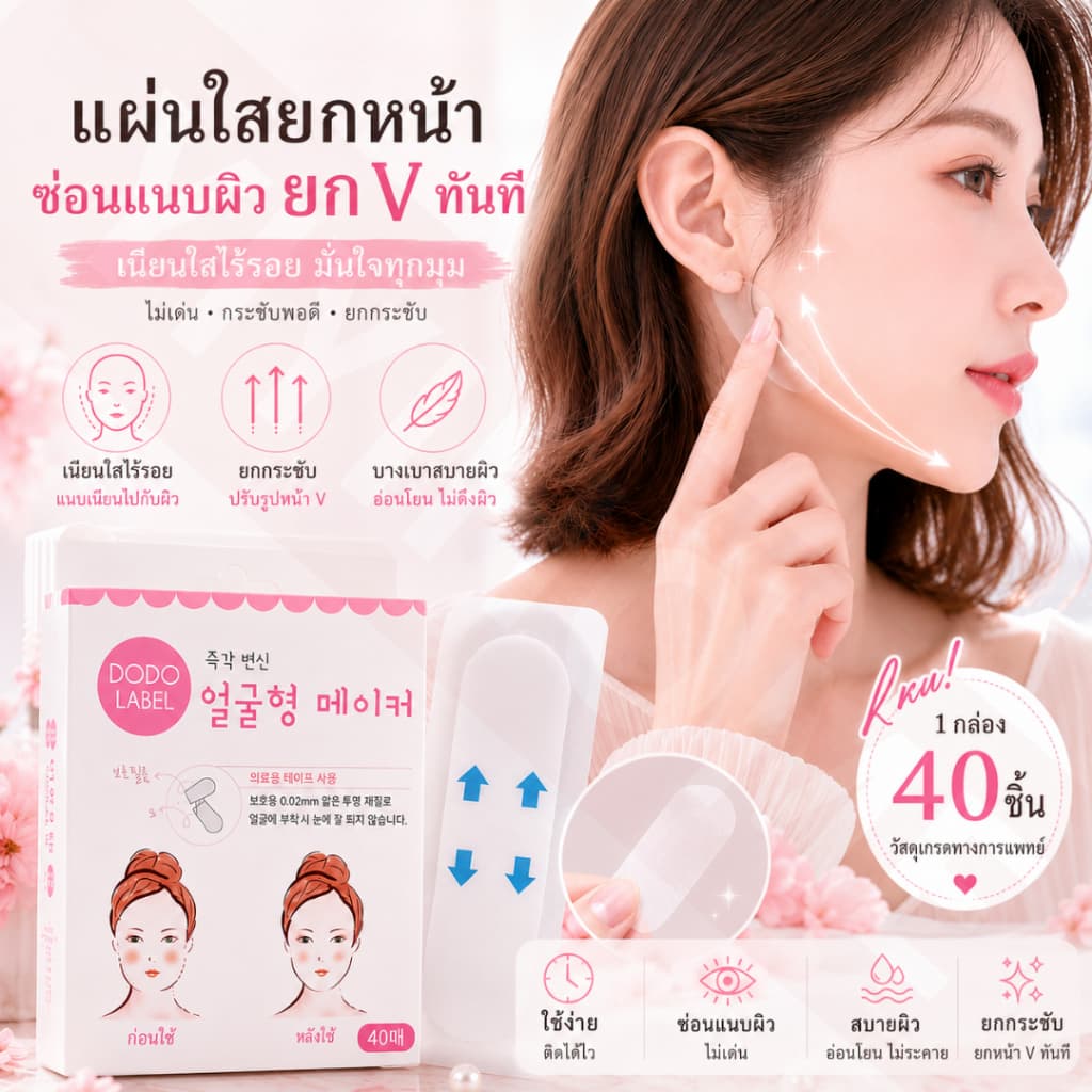 YIYIHOME เทปดึงหน้า สติ๊กเกอร์หน้าเรียว สติ๊กเกอร์เหนียง หน้าเรียว ลดเหนียง เทปดึงเหนียง ปรับรูปหน้า ดึงหน้า รูปที่ 1
