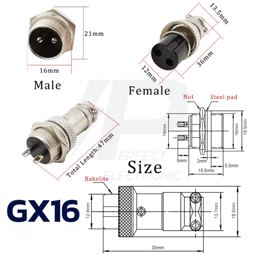 GX16 Plug Connector, Aviation Plug คอนเนคเตอร์ ปลั๊กการบิน 16mm. , 2-8Pin, ตัวผู้-ตัวเมีย, แบบต่อกลาง " ในไทย " รูปที่ 9