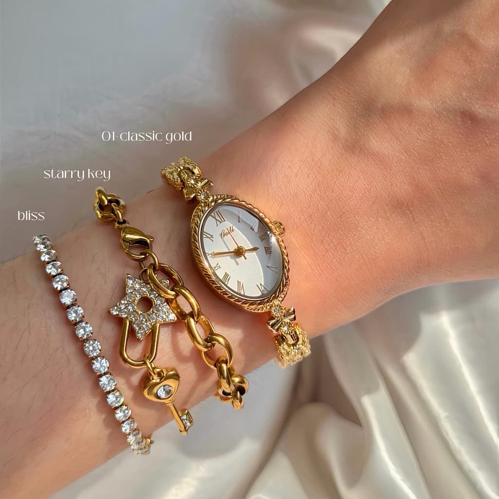 01-classic gold/silver | นาฬิกาวินเทจไม่ลอก ไม่ดำ รูปที่ 4