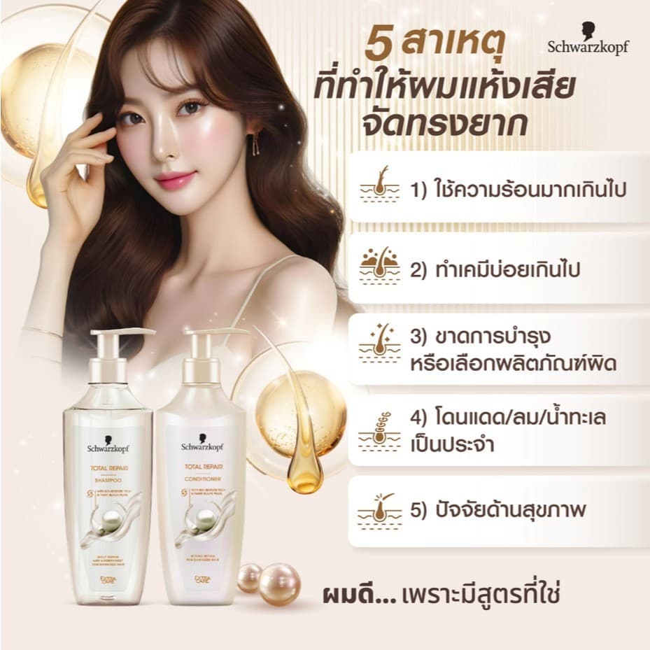 Schwarzkopf Extra Care Total Repair Conditioner 400ml เอ็กซ์ตร้า แคร์ โททัล รีแพร์ ครีมบำรุงผม 400มล รูปที่ 5