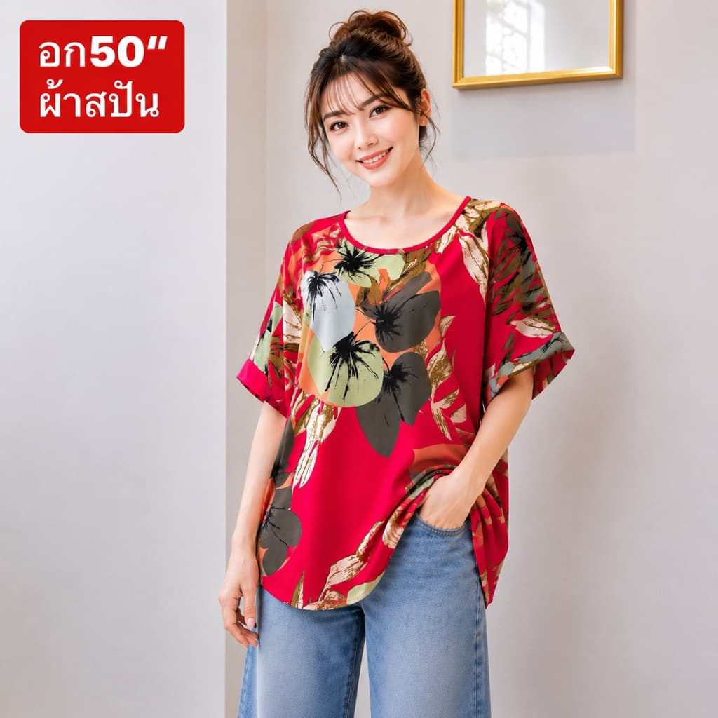 อก50“ คอกลม เสื้อผ้าสาวอวบ ไซส์ใหญ่ รูปที่ 4