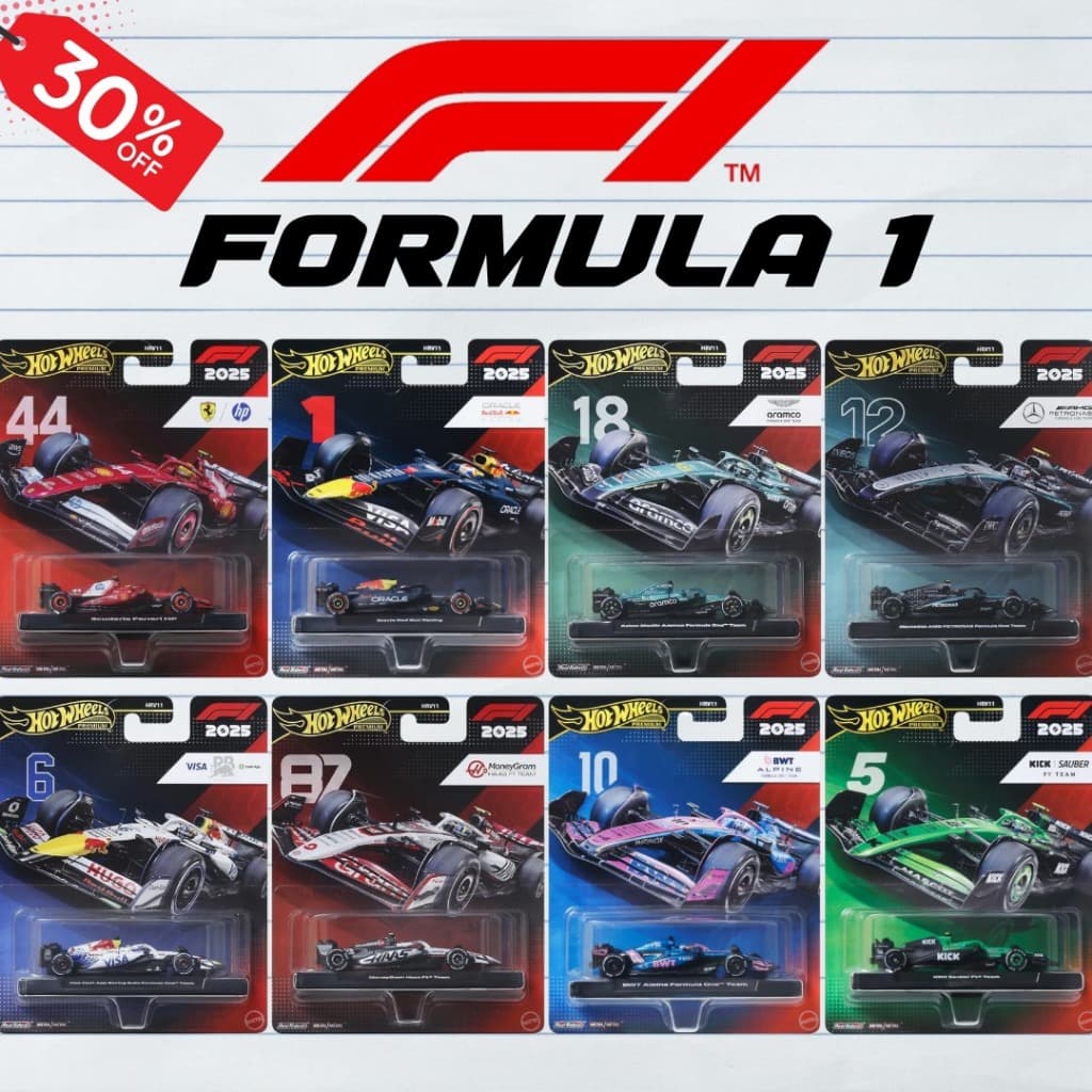 แถมเคสฟรี Hotwheels Premium | F1 Formula 1 Team 2025 Ferrari AMG HASS Alpine RedBull Aston Martin สเกล 1:64 รูปที่ 1