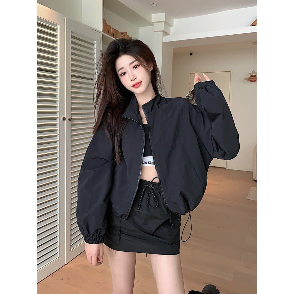 Hotgirl เสื้อคลุมแขนยาวผู้หญิง เสื้อคลุมสั้นผู้หญิง ซิป ดีไซน์เชือกผูก สไตล์เกาหลีเรียบง่าย หลวมและสบาย รูปที่ 8