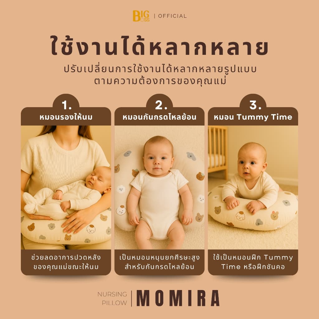 BIGBOSS หมอนรองให้นม รุ่น Momira ผ้าไมโครเทค สามารถใช้งานได้ทั้ง 2 ด้าน พกพาง่าย รูปที่ 3