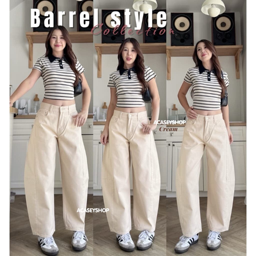 Acasey กางเกงยีนส์ผู้หญิง ขายาว ผ้าไม่ยืด ทรงใหม่สุด Barrel Style ไซส์ S - 36 รูปที่ 4