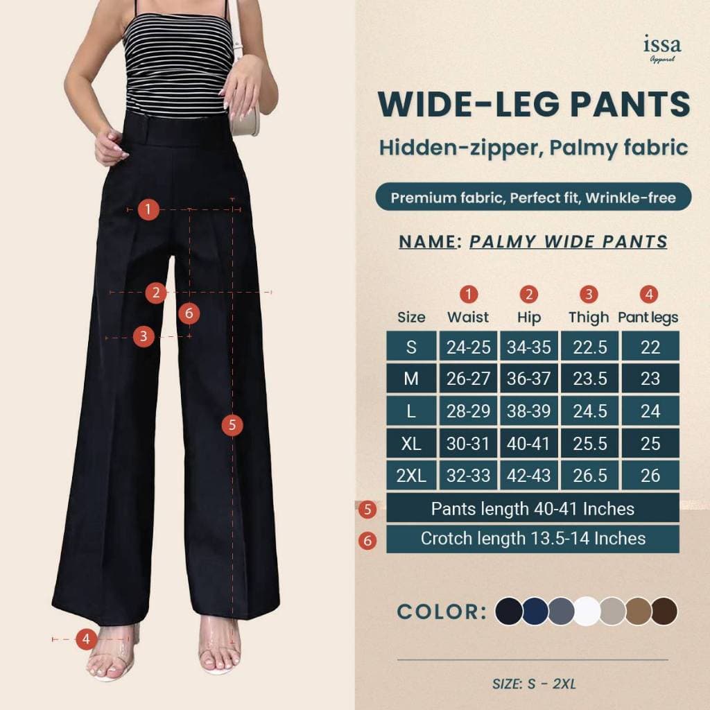 Palmy wide pants กางเกงทรงขากระบอกใหญ่ขอบเอวสูงซิปซ่อนด้านหลัง ผ้าปาล์มมี่ ทรงสวยกางเกงผู้หญิงใส่ทำงานไม่ต้องรีด ผ้าดี รูปที่ 9