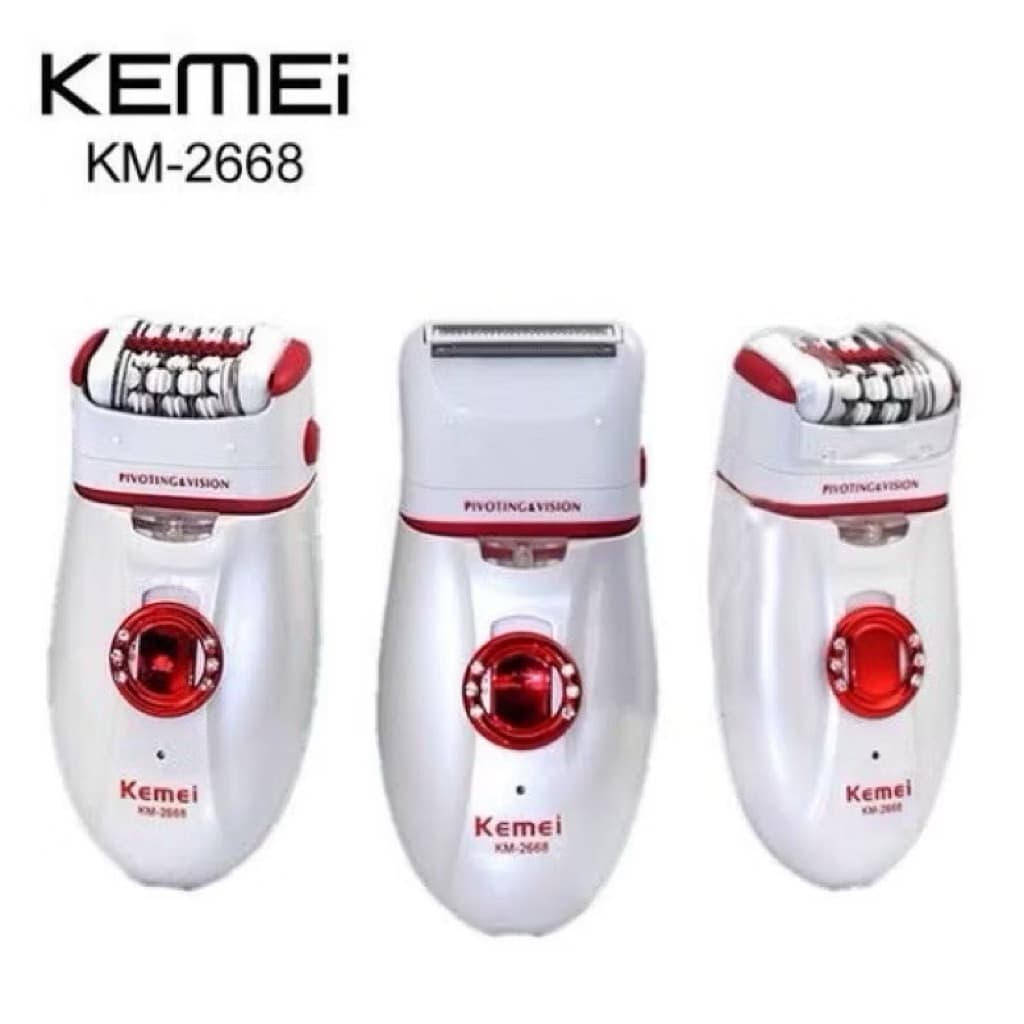 KEMEI KM2668 km-2668เครื่องถอนขนและโกนขนไร้สาย 2 in 1 หัวหมุนได้ มีสีแดงกับสีม่วง รูปที่ 6