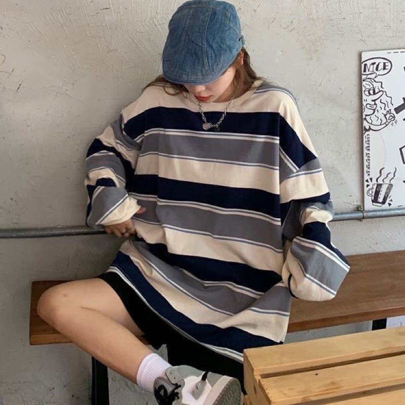 เสื้อยืดแขนยาวลายอิฐ เสื้อยืดแขนยาวลายวัว เสื้อยืดไซส์ใหญ่ผู้หญิงคนอ้วน oversized รูปที่ 8