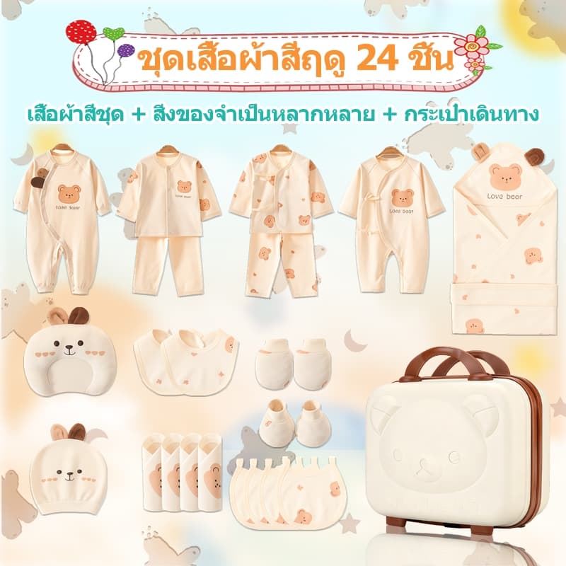 24ชิ้น กล่องของขวัญทารกแรกเกิด ชุดเสื้อผ้าเด็กอ่อนครบชุด ผ้าฝ้าย100% สินค้า รูปที่ 2