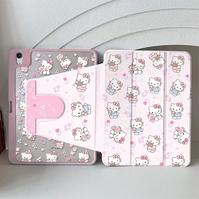 เคสiPadหมุน 360° Hellokitty Gen11/10 Air7/6 13 Gen12 Pro11 flower เคสไอแพด Air5 Gen6 Mini7 รูปที่ 5