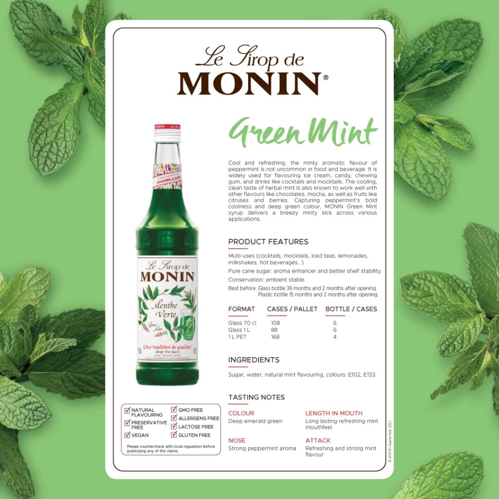 MONIN Green Mint Syrup 700 ML. | โมนิน กรีนมิ้นท์ ไซรัป 700 มล. รูปที่ 3