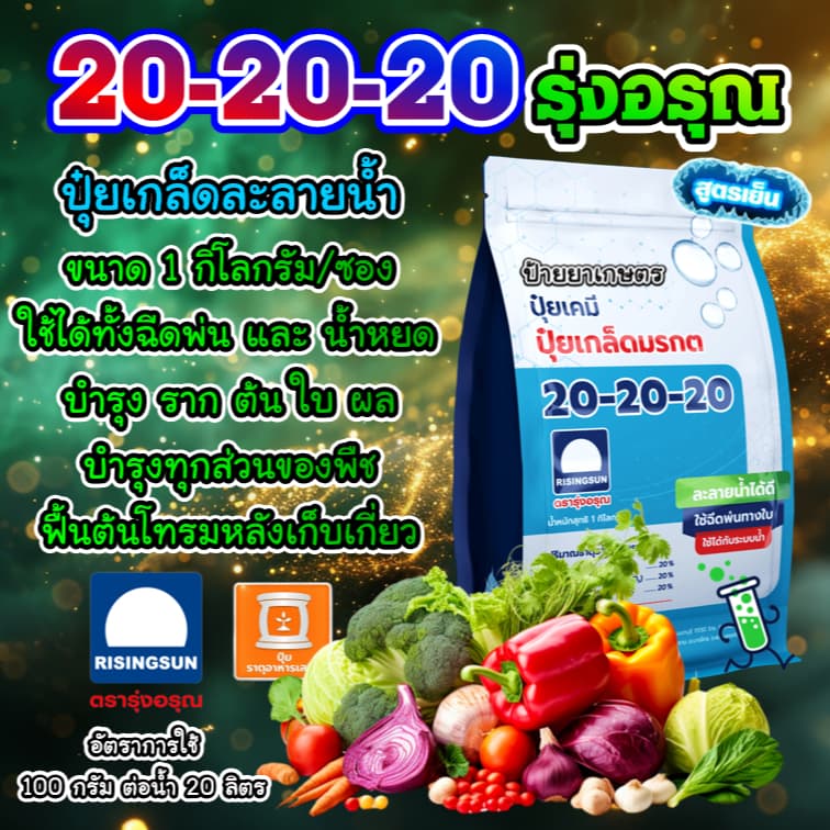 ปุ๋ยเกล็ดทางใบ 20-20-20 ปุ๋ยเกร็ดมรกต ตรารุ่งอรุณ บำรุงต้น ใบ ราก ดอก ผล ทุกส่วนของพืช รูปที่ 1