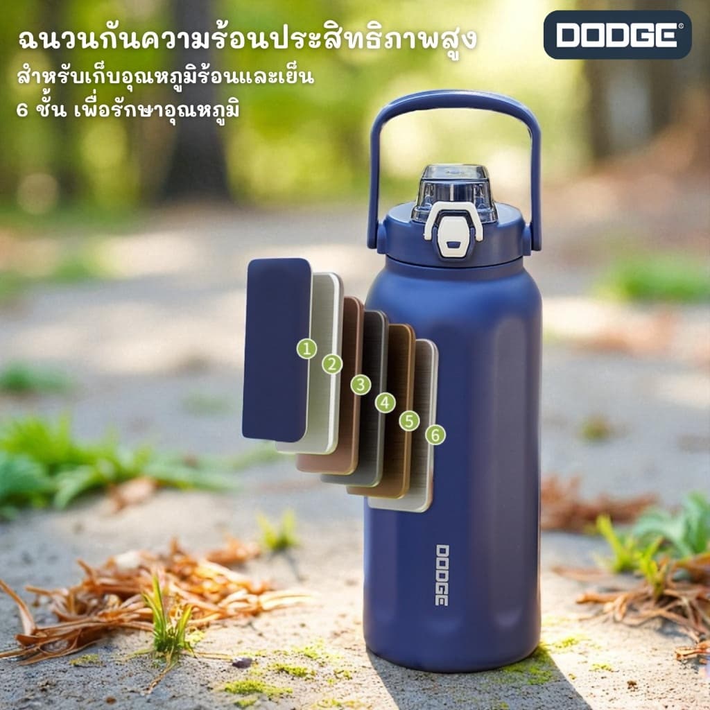 DODGE กระบอกน้ำทรงตรงพร้อมหูหิ้ว ไม่รั่วซึม เก็บอุณหภูมิได้ยาวนานทั้งร้อนและเย็น SUS316 สะดวกในการพกพาและดูมีสไตล์ รูปที่ 5