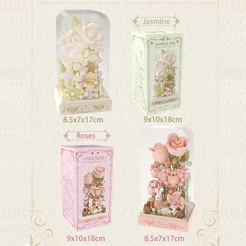 ตัวต่อดอกไม้ ดอกมะลิ ดอกกุหลาบ พร้อมฝาครอบ บล็อกตัวต่อดอกไม้ ดอกไม้มีไฟ ของขวัญวันเกิด รูปที่ 9