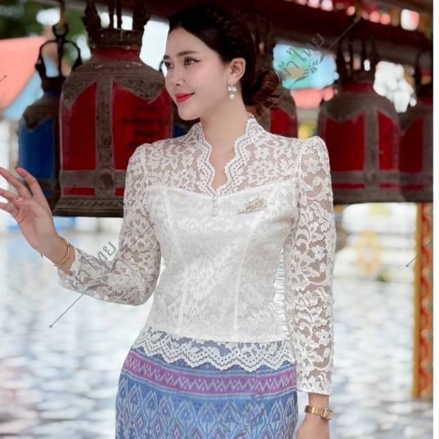 KK - เสื้อไหมลูกไม้สีขาวงา ค่ะ มีอก32-44 เสื้อใส่ไปทำบุญ ออกพรรษา ออกงานต่างๆไปวัด รูปที่ 3