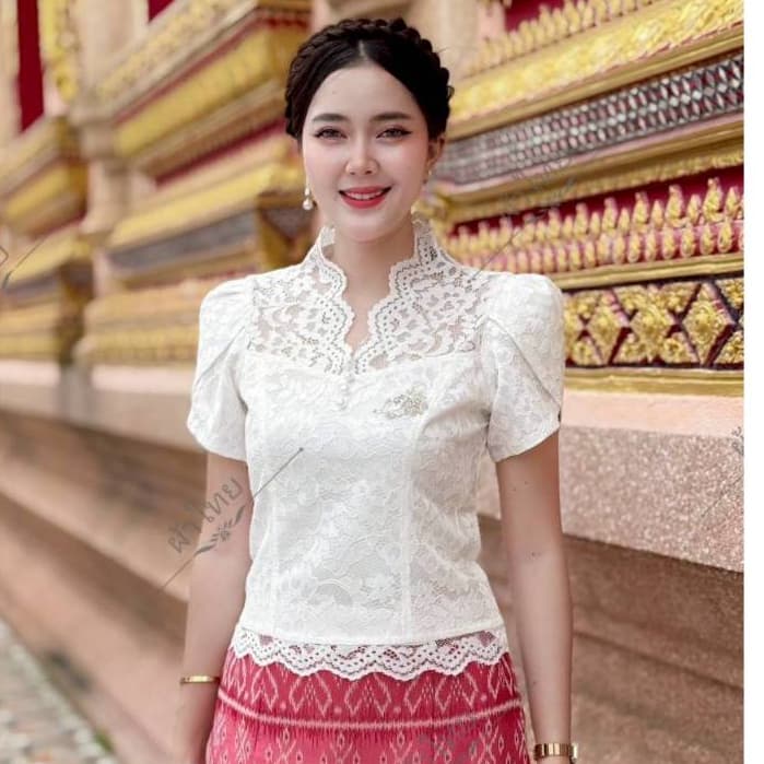 KK - เสื้อไหมลูกไม้สีขาวงา ค่ะ มีอก32-44 เสื้อใส่ไปทำบุญ ออกพรรษา ออกงานต่างๆไปวัด รูปที่ 5