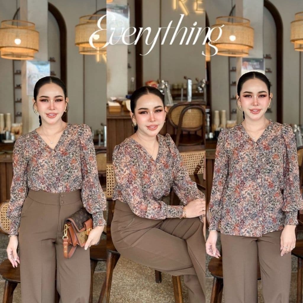 Everything2019 - เสื้อทำงานผู้หญิงคอวี แขนยาวปลายแขนจั้ม รุ่นขายดี XS-3XL รูปที่ 8