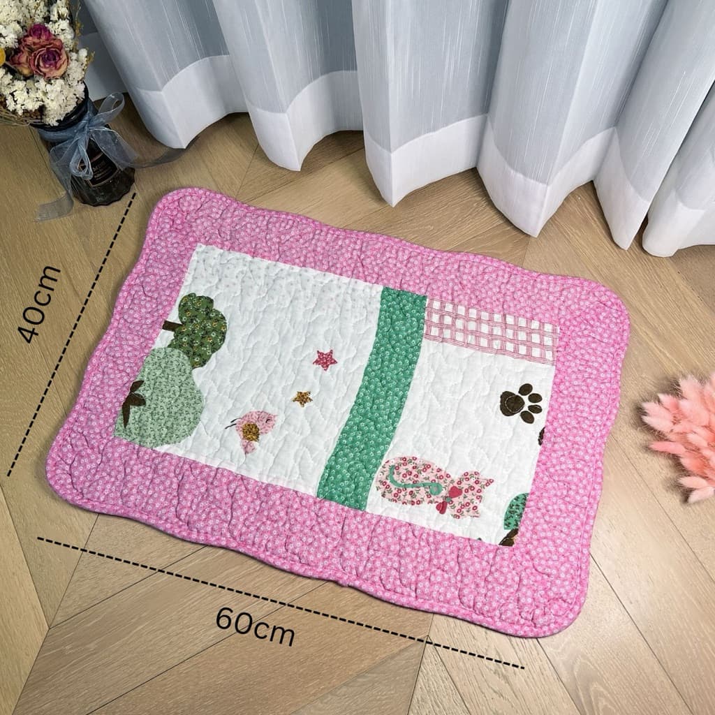 ผ้าเช็ดเท้าผ้าฝ้าย ลายวินเทจ ขนาด 40x60cm มียางกันลื่น ดูดซับน้ำดีเยี่ยม ผ้าฝ้าย100% รูปที่ 2