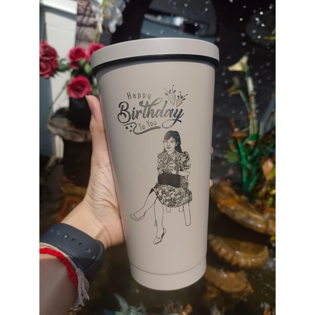 แก้วเก็บอุณหภูมิ ทรงสตาบัค 600ml สลักลายฟรี ออกแบบเองได้ รูปที่ 1