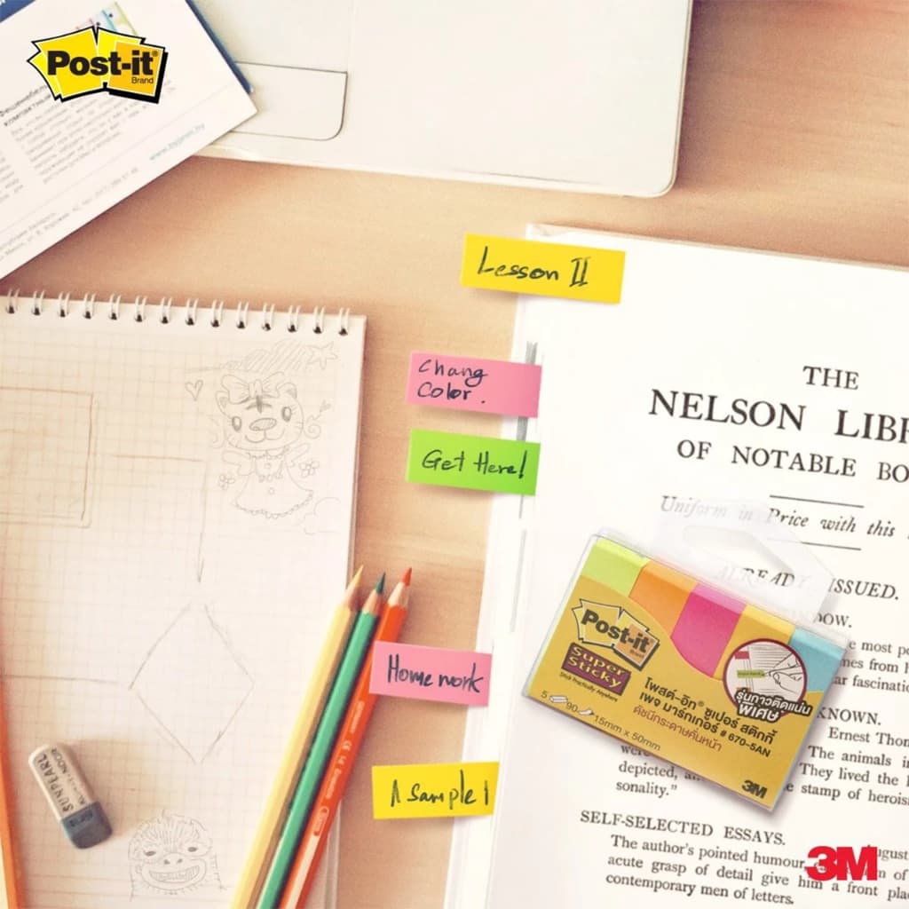 กระดาษโน้ต Post it Flags 670 รุ่น 670-5ASST / 670-5SSAU เพจ มาร์คเกอร์ 5 สี รูปที่ 3