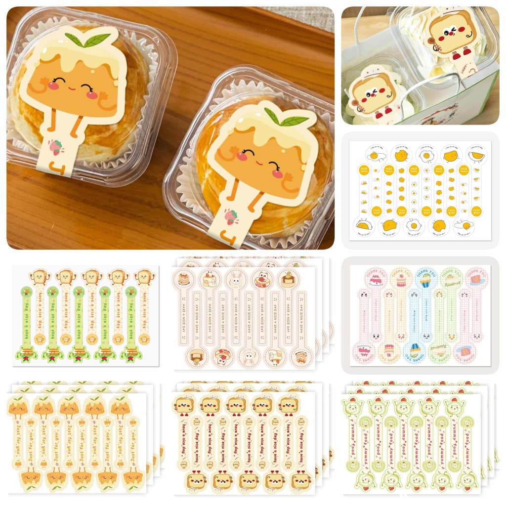 "ลายขนม" สติกเกอร์แถบยาว คาดกล่องขนม self-กาวเบเกอรี่กล่องเค้ก DIY เบเกอรี่สติกเกอร์ 3*10 ซ.ม รูปที่ 1