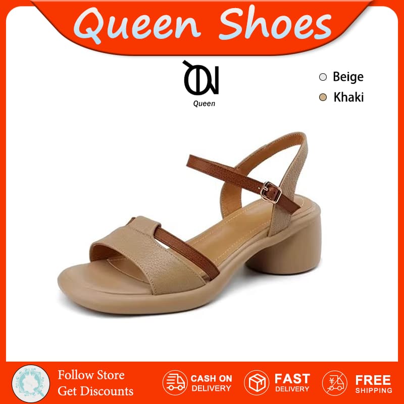 Queen รองเท้า แตะส้นสูง รองเท้าผู้หญิงฤดูร้อน พื้นหนา ใส่สบาย อเนกประสงค์ รองเท้า เสริมส้น นุ่ม เบา