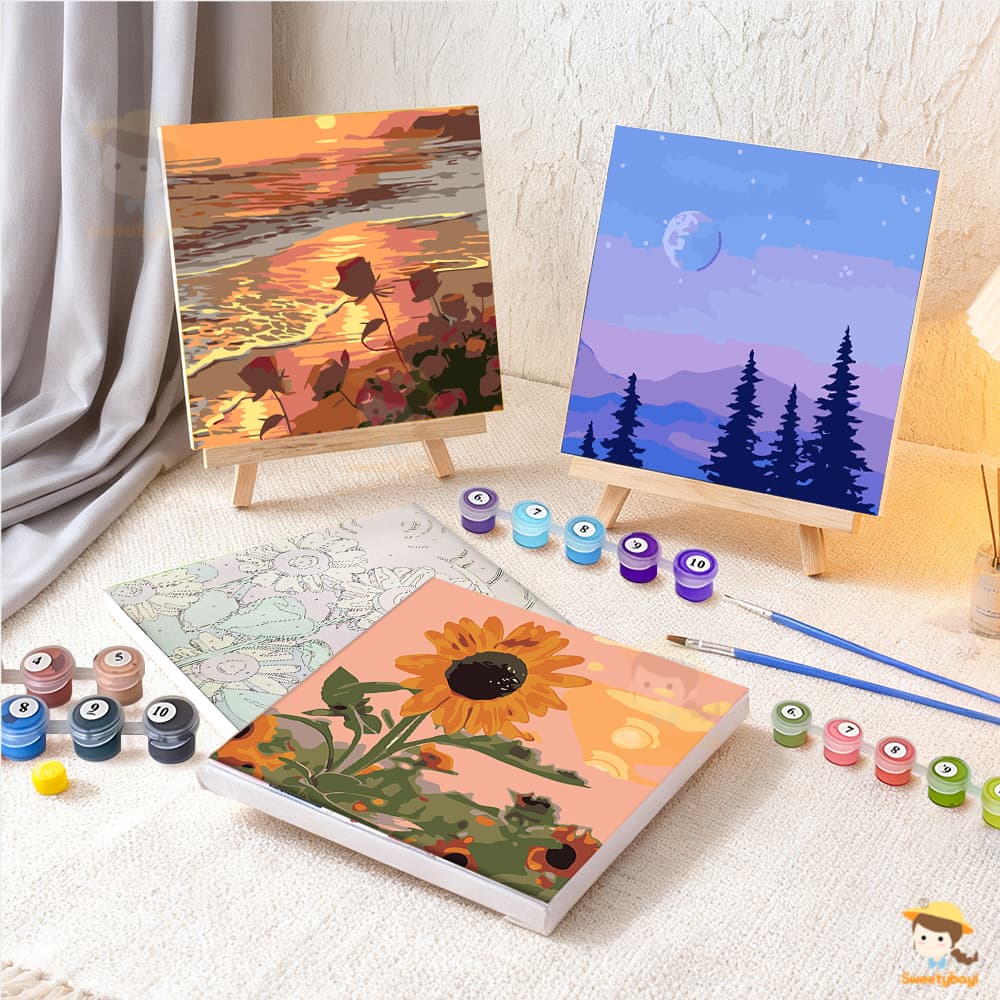 SWEETYBAYI ระบายสีตามตัวเลข DIY ภาพวาดสีน้ำมันดิจิตอลใส่กรอบ ฝึกสมาธิ ของเล่นวาดภาพ กระตุ้นจินตนาการ ระบายสีตามเลข รูปที่ 6