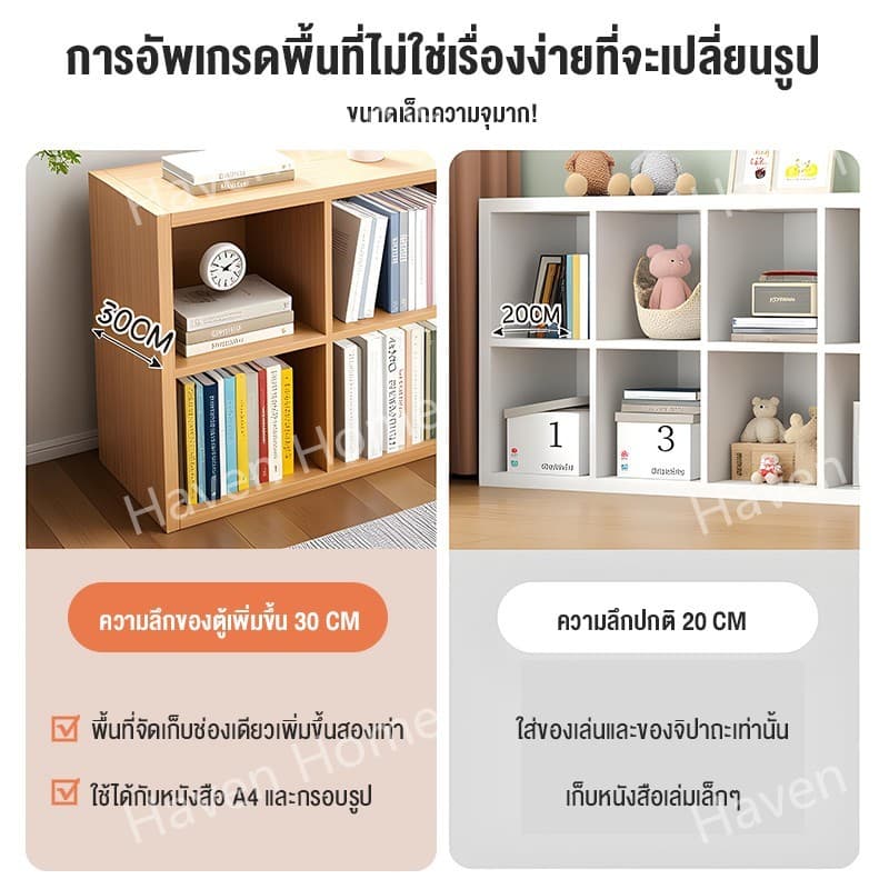 ตู้หนังสือ ชั้นวางหนังสือ ชั้นอเนกประสงค์ ประกอบง่าย รับน้ำหนักได้ 300KG ชั้นวางของ 8/7/6/5/4ขัดแตะ รูปที่ 6