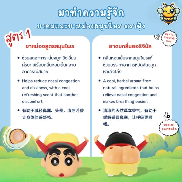 ยาดม & ยาหม่องตราฟุ้ง 2in1 สูตร 4 กลิ่นหอมสดชื่น คลายเครียด พกง่าย - ชินจังยาดมสมุนไพร ใช้ได้ทุกที่! รูปที่ 3