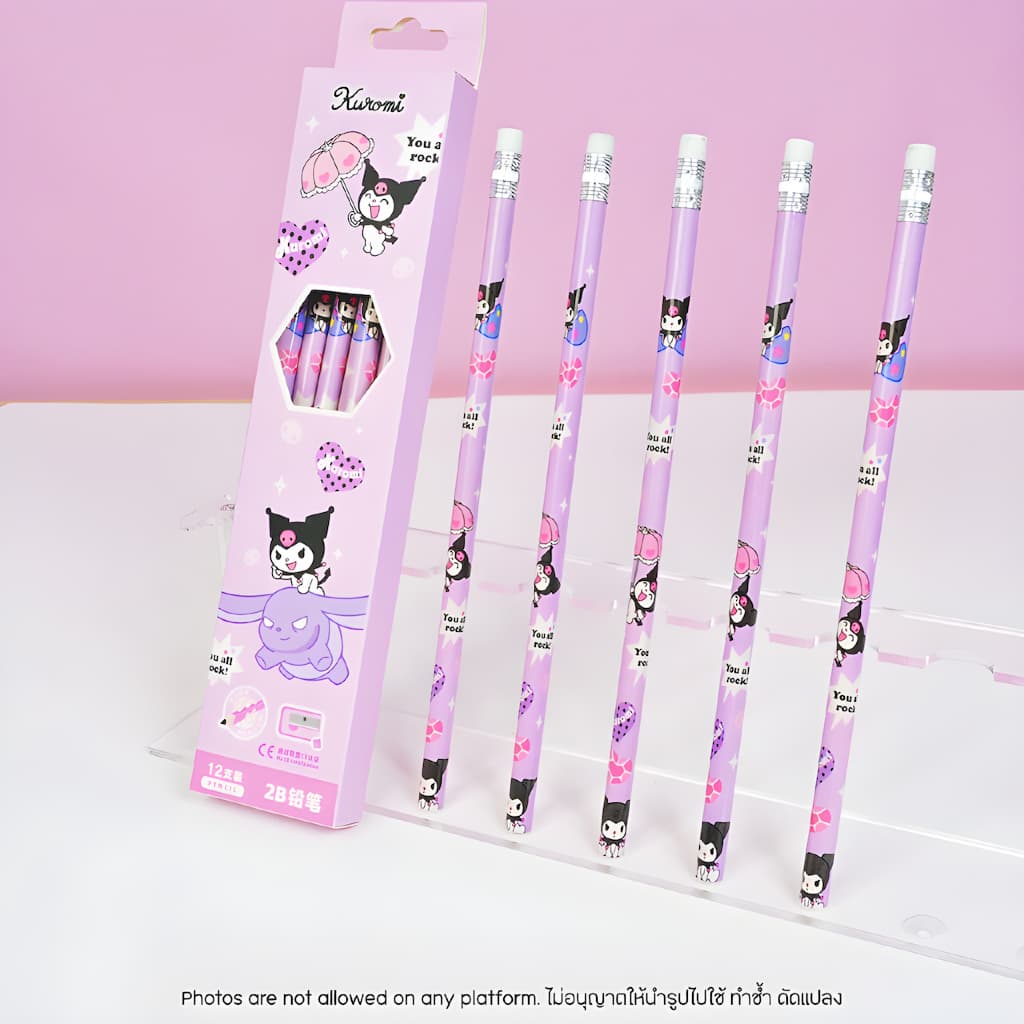 ดินสอ Kuromi 2B Pencil พร้อมยางลบ 3661 Kuromi ลายการ์ตูนน่ารัก สีม่วง แถมฟรี กบเหลา เครื่องเขียนนักเรียน เครื่องเขียน รูปที่ 4