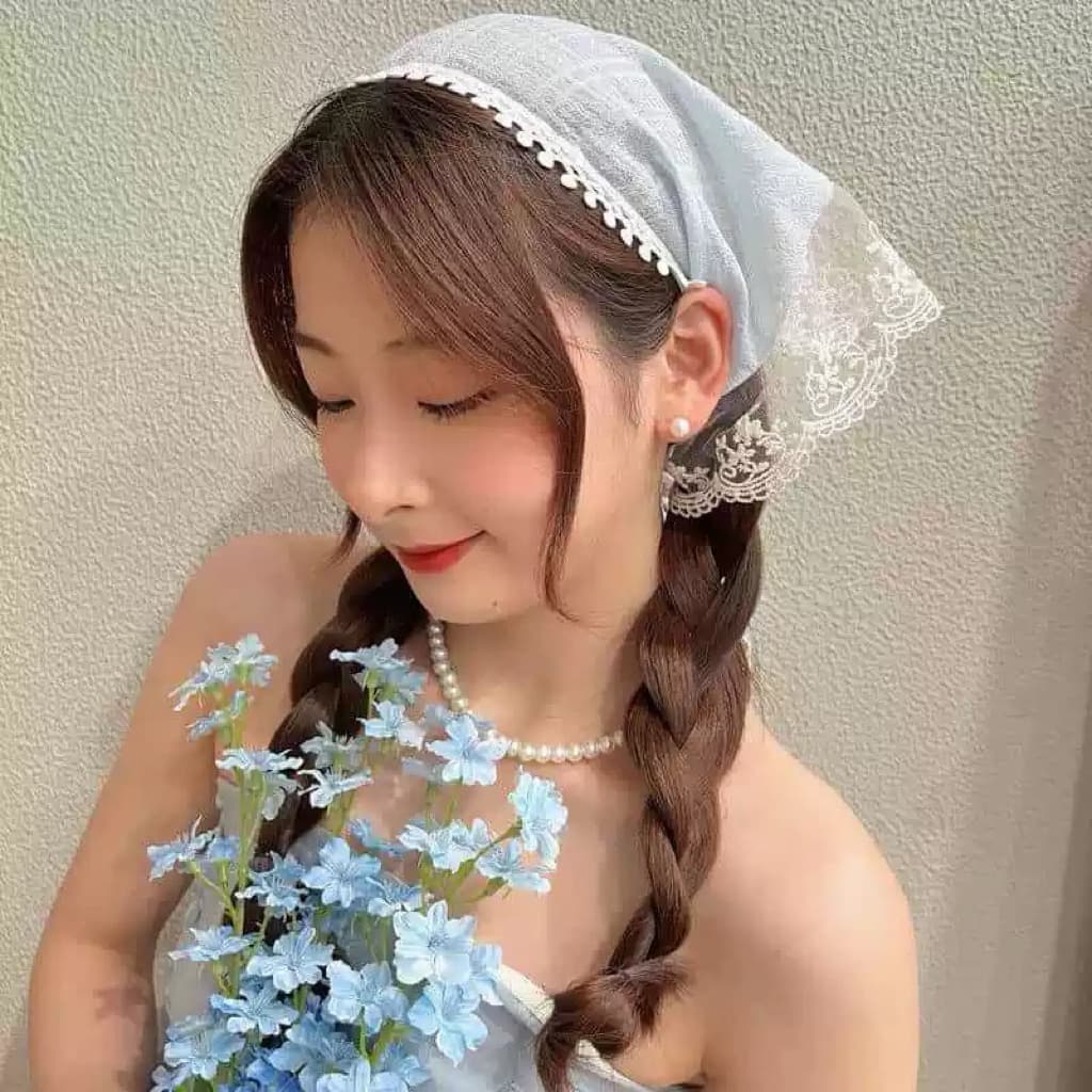 ผ้าโพกศีรษะ ทรงสามเหลี่ยม แต่งลูกไม้ สไตล์ฝรั่งเศส แฟชั่นสําหรับสตรี Y2K รูปที่ 4