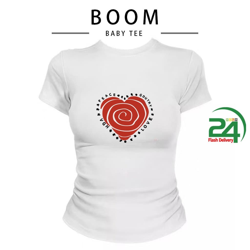 COD เสื้อครอปท็อป แขนสั้น babytee สไตล์เกาหลี y2k T-shirt เสื้อสาวอวบ | มีลายปริ้นหัวใจศิลปะ S-L รูปที่ 3