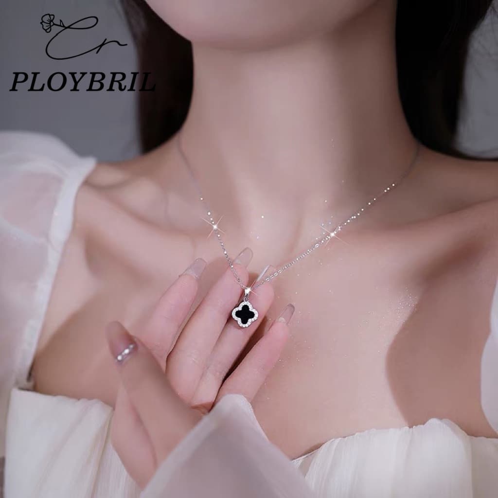 PLOYBRIL✨สร้อยคอเงิน Midnight Clover สร้อยคอเงินแท้925 จี้เพชร สไตล์เกาหลี สร้อยคอรูปโคลเวอร์สี่แฉก X027