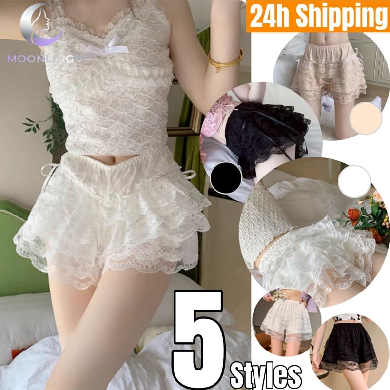 Moonling จากไทย กางเกงขาสั้น เงสม๊อคยืด สีพื้น น่ารัก ดีเทลลูกไม้ แต่งชั้นๆ *KK1158* รูปที่ 1