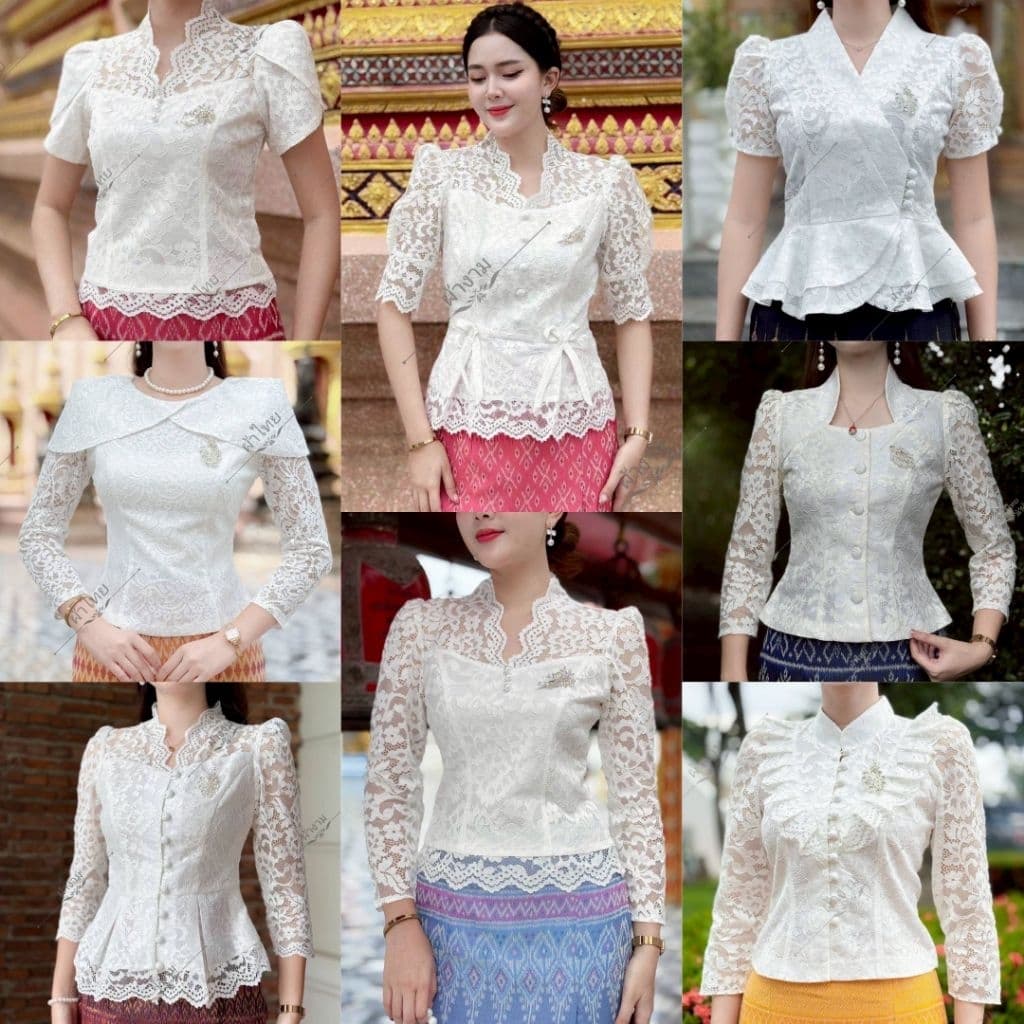 KK - เสื้อไหมลูกไม้สีขาวงา ค่ะ มีอก32-44 เสื้อใส่ไปทำบุญ ออกพรรษา ออกงานต่างๆไปวัด รูปที่ 1