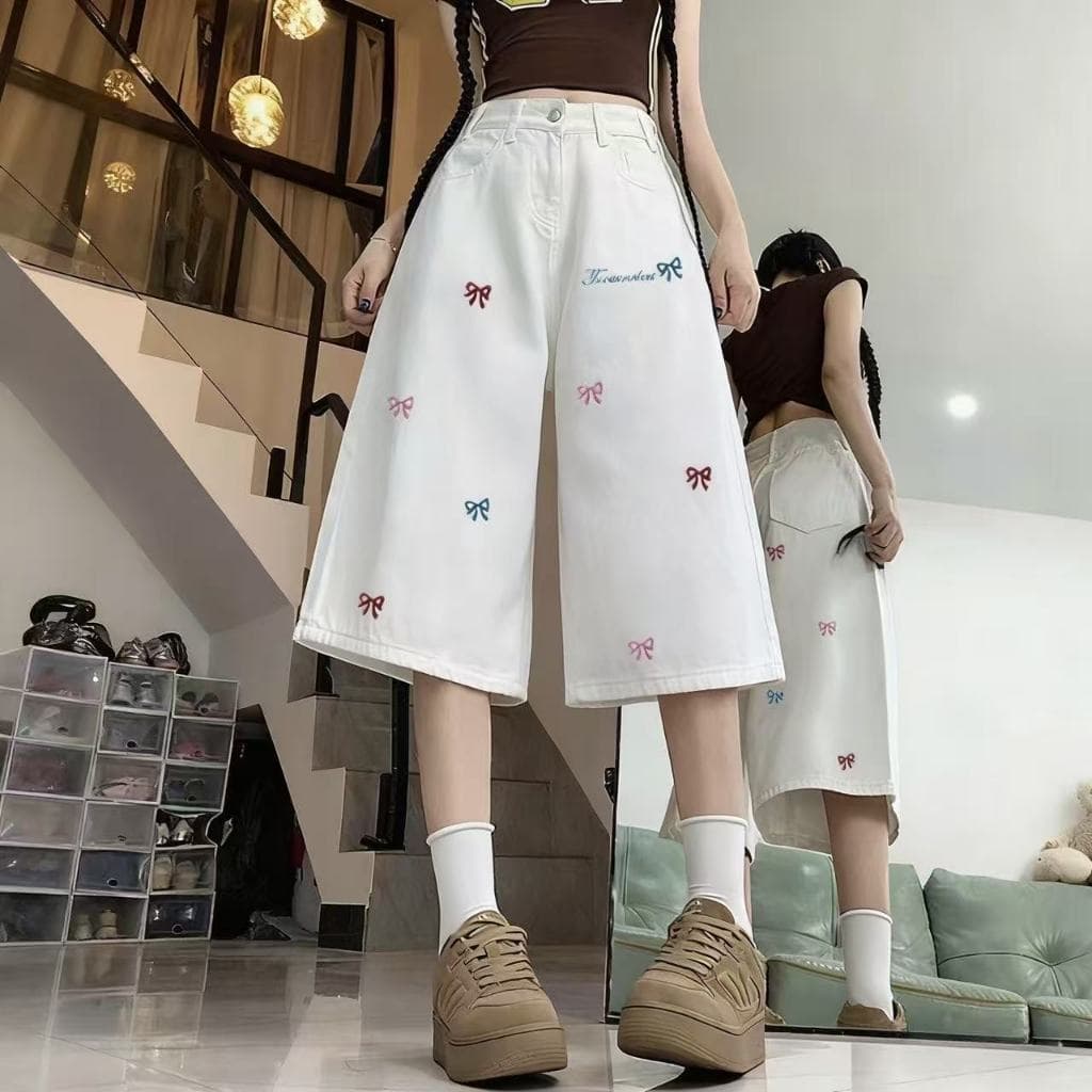 S-10XL กางเกง 7 ส่วน ปักโบว์สุดน่ารัก ผ้านิ่มใส่สบายระบายอากาศได้ดี รูปที่ 5