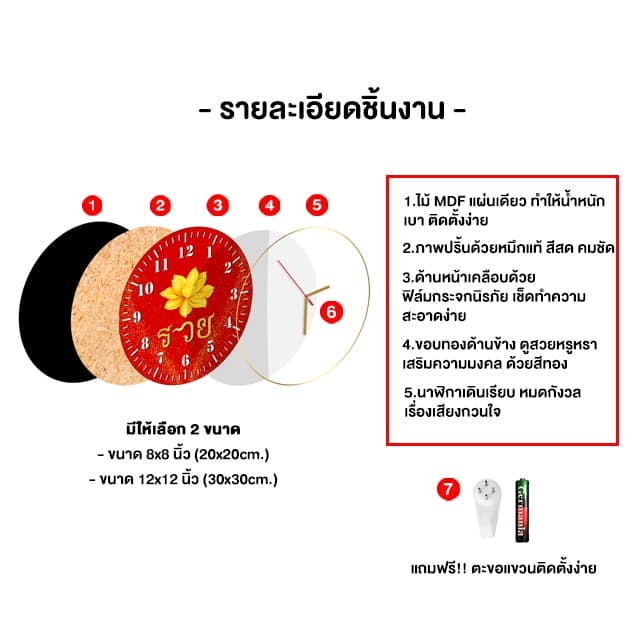 นาฬิกาวงกลมรวย นาฬิกาแขวนผนัง ของขวัญมงคล เปิดกิจการ ขวัญขึ้นบ้านใหม่ ของขวัญเกษียณอายุราชการ ของขวัญผู้ใหญ่ รูปที่ 8
