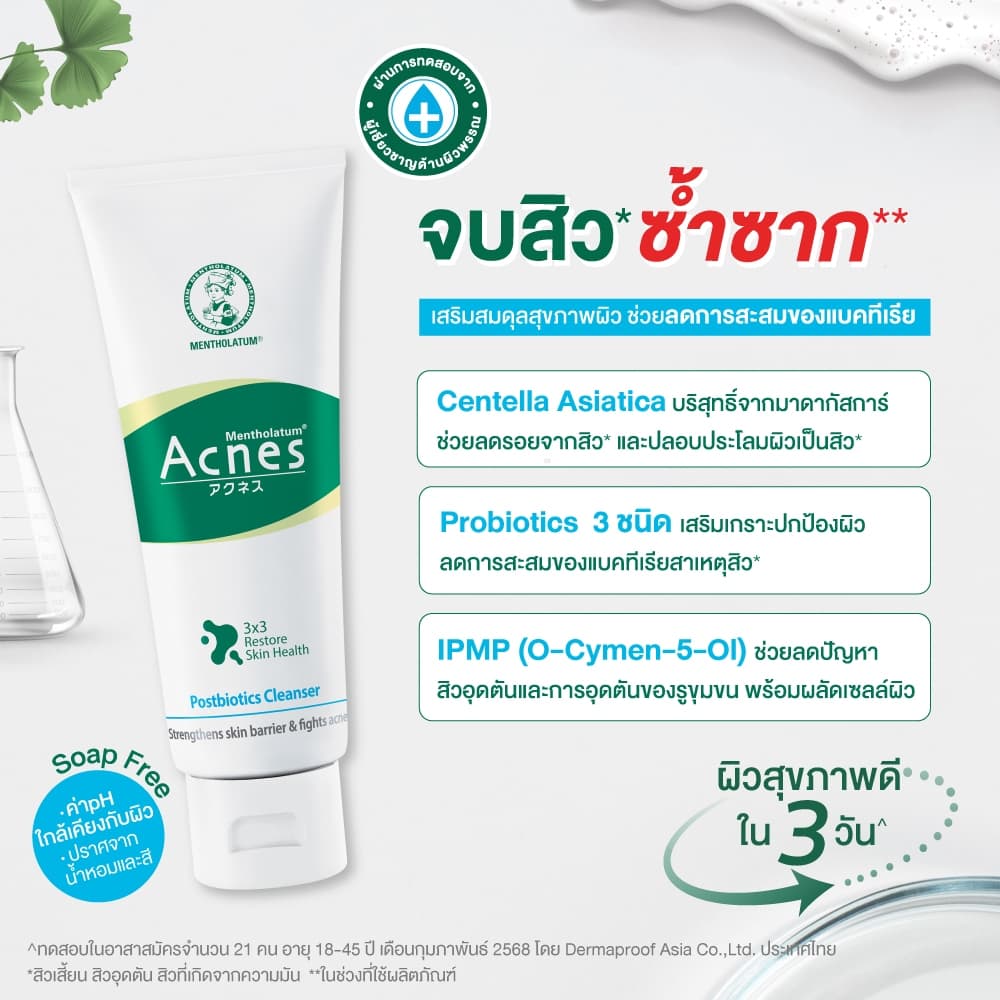 Mentholatum Acnes Postbiotics Cleanser 100g เมนโทลาทัม แอคเน่ส์ โพสไบโอติกส์ คลีนเซอร์ 100ก. 1 หน่วย รูปที่ 5