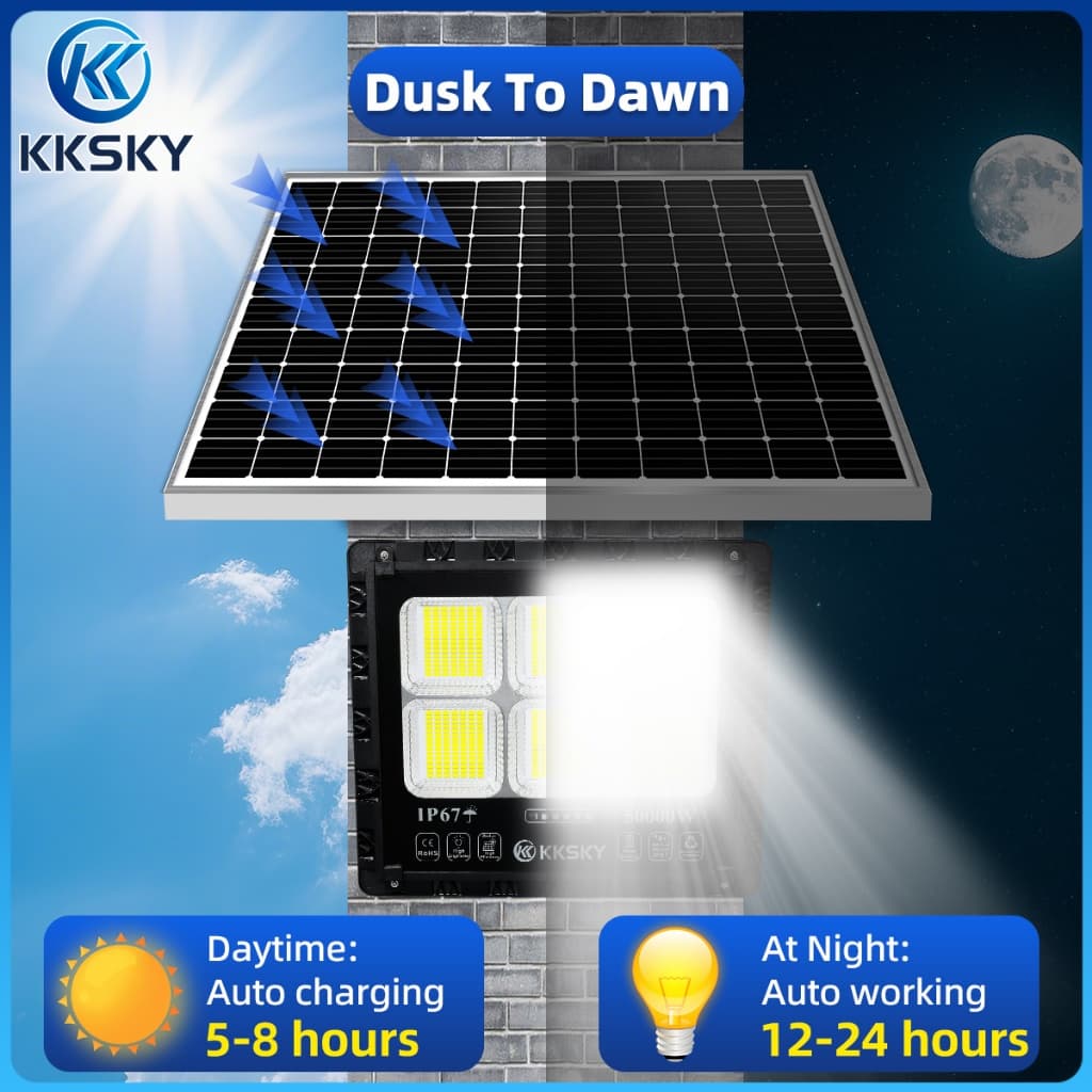 KKSKY แผงแบตเตอรี่คู่ ไฟโซล่าเซลล์ โซล่าเซลล์ 80000W 50000W IP67 solar light กันน้ำ แสงสีขาว พร้อมรีโมท สปอตไลต์ LED รูปที่ 7